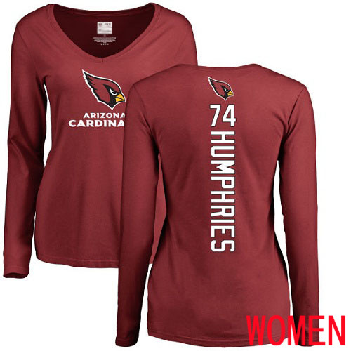 Arizona Cardinals Maroon Women D.J. Humphries Backer NFL Football #74 Long Sleeve T Shirt